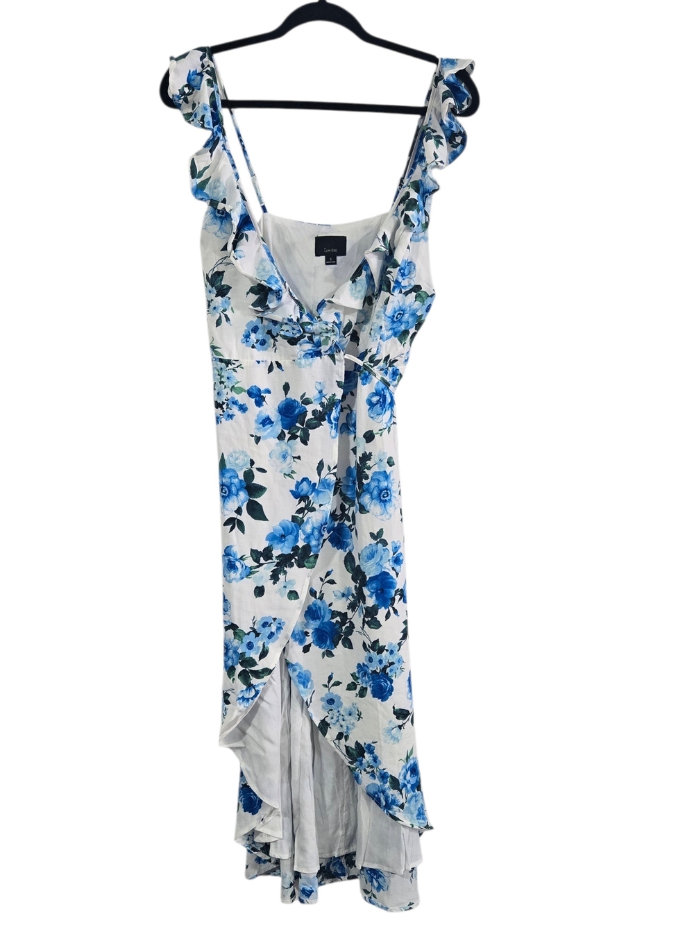 Lumiere Blue Floral High-Low Wrap Dress V Neck White Blue S New